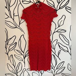 Free People Nightcap Red Lacey Fitted Dress